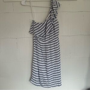 Old Navy M Rayon Viscose Striped One Shoulder Dress White Navy Beach Nautical
